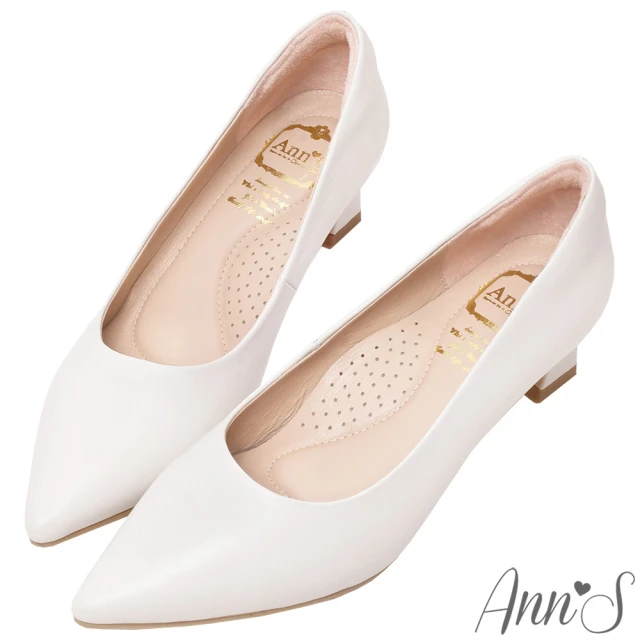 【Ann’S】平衡負擔-頂級綿羊皮性感尖頭粗跟包鞋4.5cm(白)