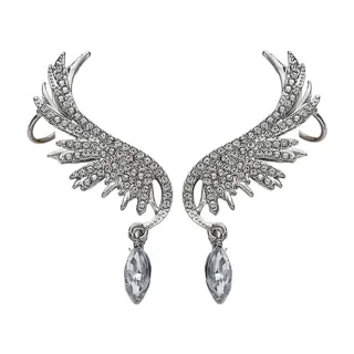 【SECRET BOX】韓國設計S925銀針華麗美鑽天使翅膀寶石造型耳環(S925銀針耳環 寶石耳環 水鑽耳環)