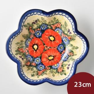 【美學生活】波蘭陶 Cerraf 花型深盤 造型盤 陶瓷盤 菜盤 水果盤 沙拉盤 23cm 波蘭手工製(奼紫嫣紅系列)