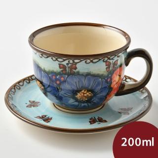 【美學生活 波蘭陶】波蘭陶 Cerraf 花茶杯盤組 馬克杯 點心盤 200ml 波蘭手工製(水澤花坊系列)