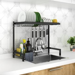【雙手萬能】不鏽鋼廚房水槽瀝水架68cm/經典黑(碗盤架 置物架 廚房層架 單槽)