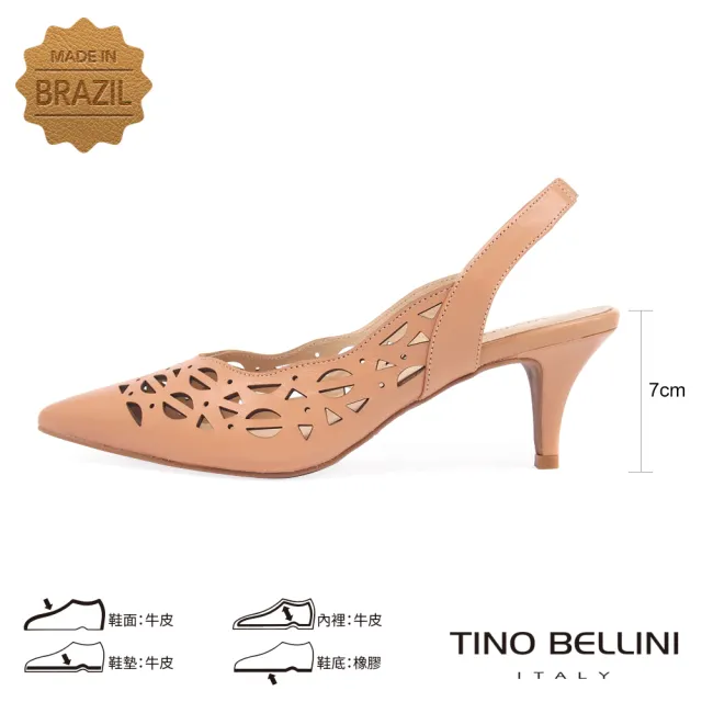 【TINO BELLINI 貝里尼】巴西進口窈窕鏤空後帶7cm高跟鞋FS1V0002(駝)