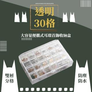 【飾品防塵】大容量便攜式耳環首飾收納盒(手鏈 戒指 項鏈 首飾盒 飾品盒 珠寶盒 透明盒 零件盒 雙層分格)