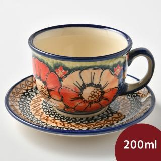 【美學生活 波蘭陶】波蘭陶 Cerraf 花茶杯盤組 馬克杯 點心盤 200ml 波蘭手工製(滿城絕艷系列)