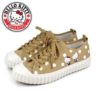 【HELLO KITTY】凱蒂貓白玉珍奶綁帶休閒帆布餅乾鞋(卡其)