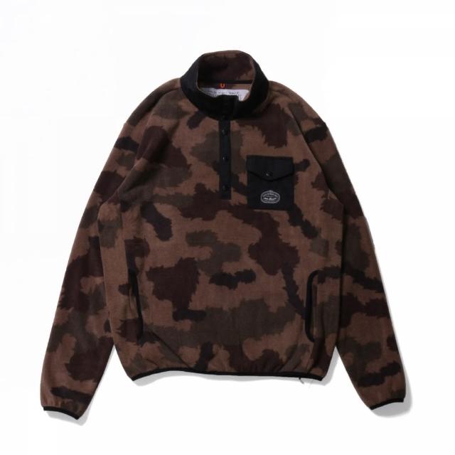 【POLER STUFF】日本限定 SNAP FLEECE 刷毛立領長袖上衣(咖啡迷彩色)