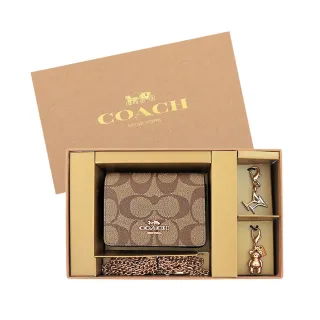 【COACH】大C PVC鍊帶小廢包/迷你斜背包+雞尾酒杯/小熊造型吊飾禮盒組(咖啡色)