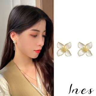 【INES】韓國設計S925銀針法式復古優雅白色花朵造型耳環(S925銀針耳環 法式耳環 復古耳環 花朵耳環)