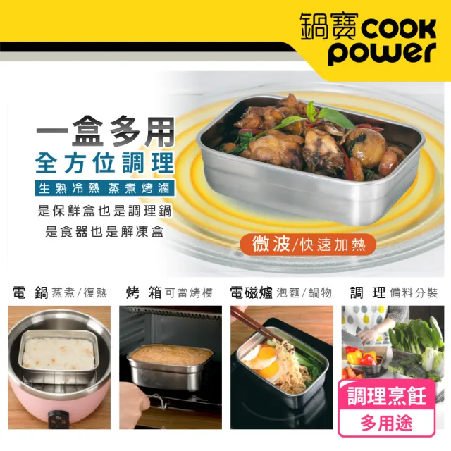 【CookPower 鍋寶】可微波316不鏽鋼長方形保鮮盒525ml(買1送1)