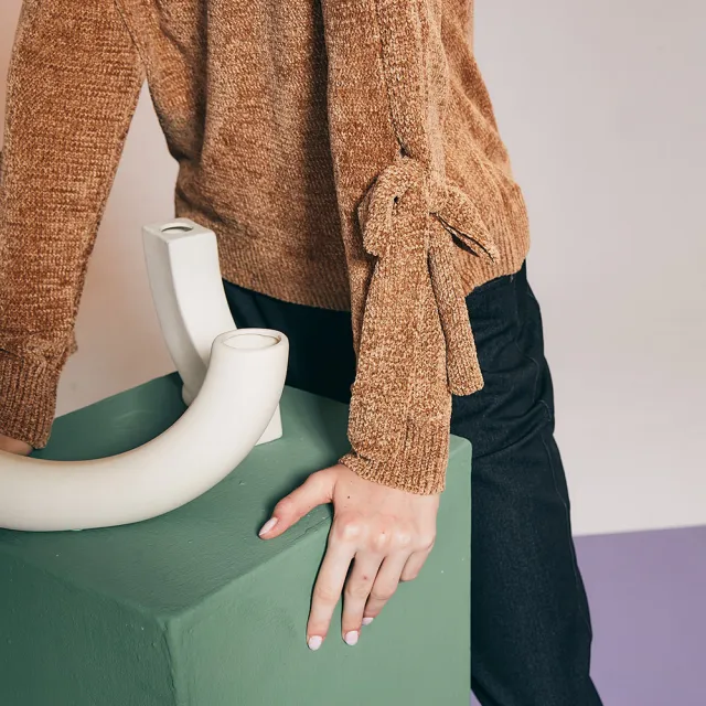 【ICHE 衣哲】Cop.Copine 法國原裝進口針織落肩上衣-秋香褐