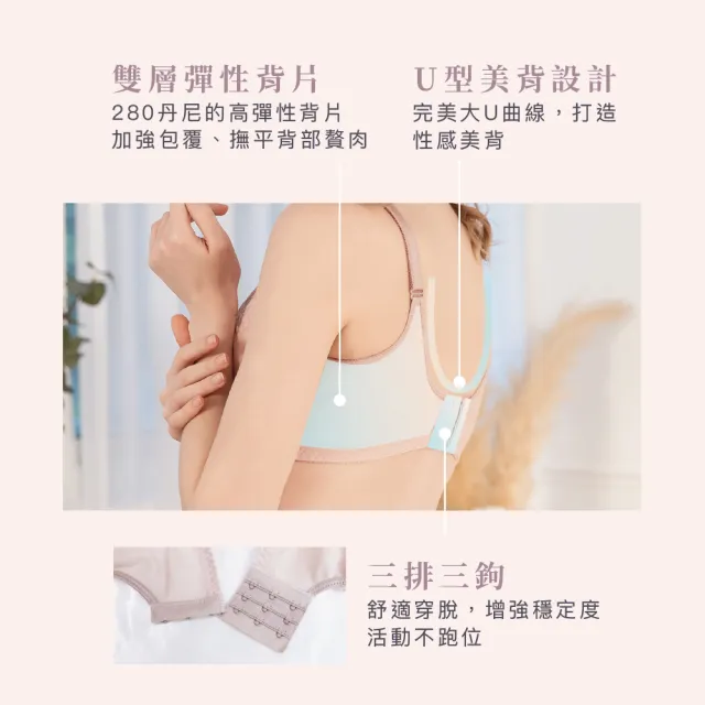 【Clany 可蘭霓】台灣製 蕾絲軟鋼圈集中包覆BCD罩杯調整型涼感性感內衣(柔膚粉 6987-15)