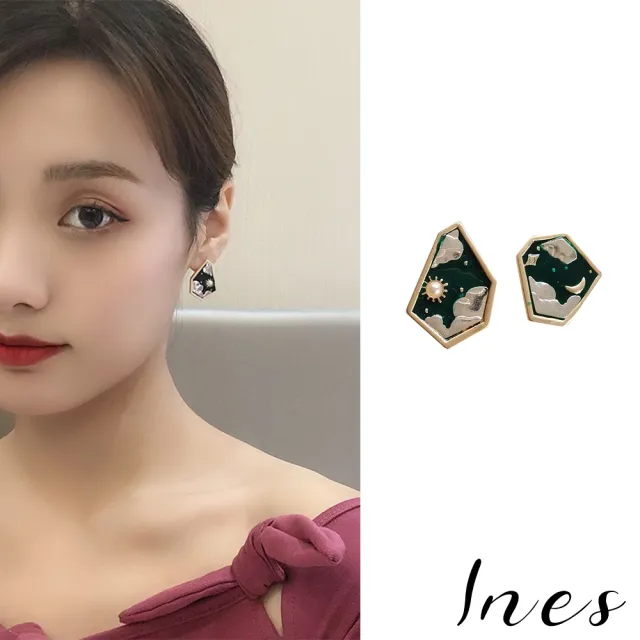 【INES】韓國設計復古不規則星月圖騰造型耳環(不規則耳環 星月耳環 圖騰耳環)
