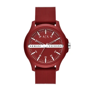 【A|X Armani Exchange 官方直營】Hampton 經典壓字計時手錶 紅色矽膠錶帶 46MM AX2422