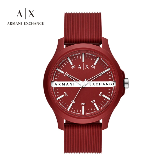 【A|X Armani Exchange 官方直營】Hampton 經典壓字計時手錶 紅色矽膠錶帶 46MM AX2422