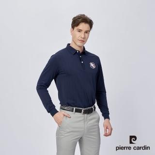 【pierre cardin 皮爾卡登】商務休閒 男款 直條印花襯衫領薄長袖polo衫-藍色(5215201-38)