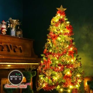 【摩達客】耶誕-臺灣製6尺特仕幸福型裝飾綠色聖誕樹(綺紅金雪系配件+100燈LED暖白燈*1 附控制器/本島免運)