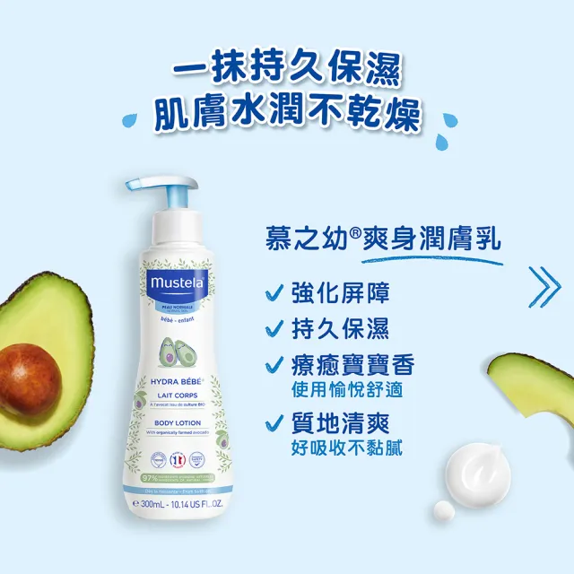 【Mustela 慕之恬廊】慕之幼 新手爸媽必備SOP組(雙潔乳500ml+爽身潤膚乳300ml+屁屁膏50ml 嬰兒洗髮乳液)