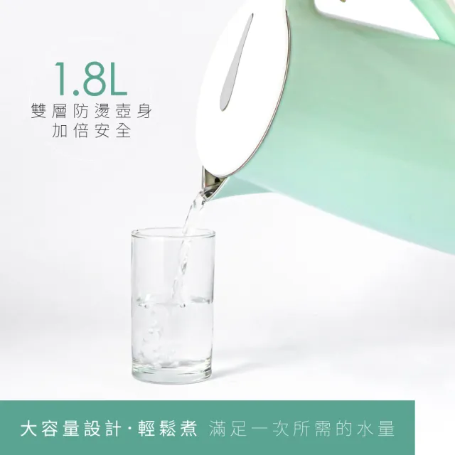 【KINYO】1.8L 雙層防燙304不鏽鋼快煮壺 電熱壺 熱水壺 煮水壺 電茶壺 (KIHP-1166)