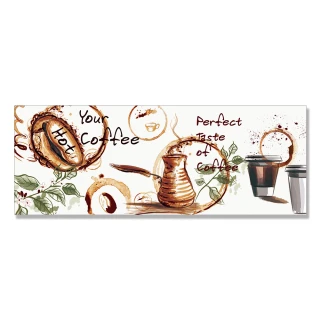 【24mama 掛畫】單聯式 油畫布 藝術插圖 植物 復古 餐廳 杯子 飲料 餐廳 裝飾 無框畫-80x30cm(咖啡繪畫)