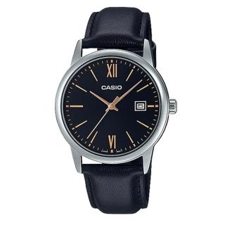 【CASIO 卡西歐】指標錶 皮革錶帶 生活防水 日期顯示 MTP-V002L(MTP-V002L-1B3)