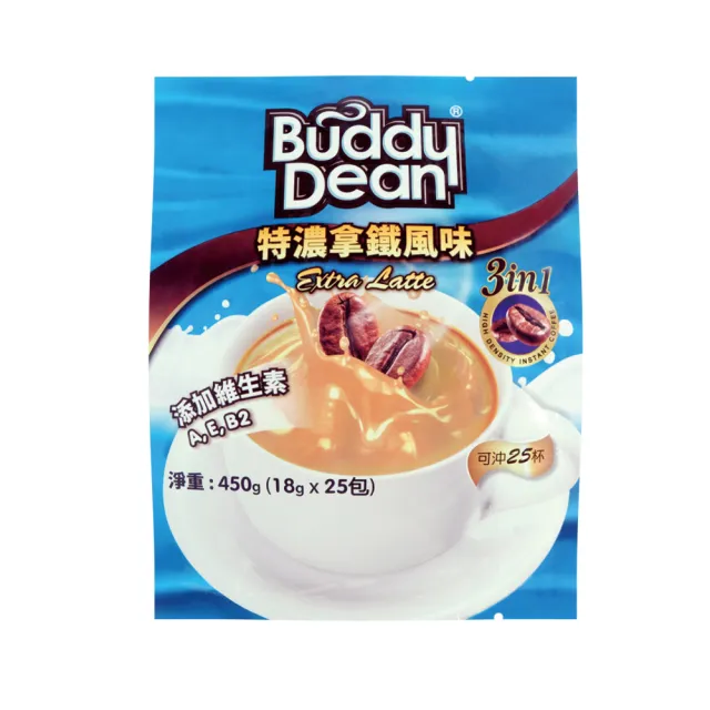 【Buddy Dean 巴迪】三合一咖啡-特濃拿鐵風味1包(18gx25入/包)