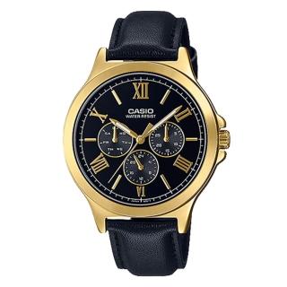 【CASIO 卡西歐】指針男錶 三眼計時 皮革錶帶 日常防水 MTP-V300GL(MTP-V300GL-1A)