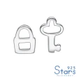 【925 STARS】純銀925縷空線條鎖與鑰匙造型耳釘(純銀耳釘 縷空耳釘 純銀耳環)