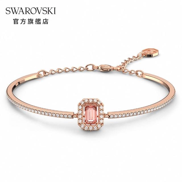 【SWAROVSKI 官方直營】Una 手鐲 八角形切割 密鑲 粉紅色 鍍玫瑰金色調