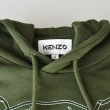 【KENZO】KENZO白字刺繡LOGO經典虎頭設計棉質長袖連帽T-Shirt(軍綠)