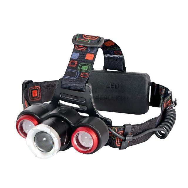 【KINYO】USB充電式三頭變焦頭燈(LED-716)