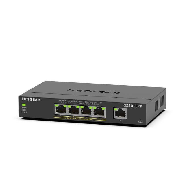 【NETGEAR】GS305EPP 桌上/壁掛式 5埠 Giga 簡易網管PoE+交換器 總供電120W 無風扇金屬殼 可接MOD 美國品牌