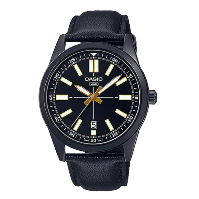 【CASIO 卡西歐】指針男錶 皮革錶帶 生活防水 日期顯示 MTP-VD02BL(MTP-VD02BL-1E)