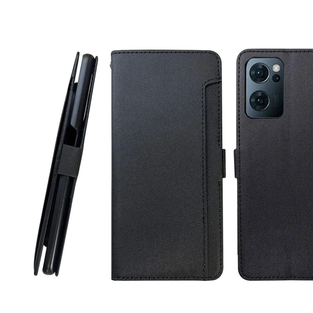 【CASE SHOP】OPPO Reno7 5G 專用前插卡側立式皮套-黑