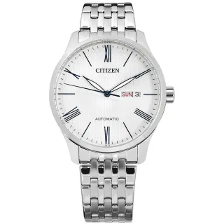 【CITIZEN 星辰】簡約紳士 機械錶 自動上鍊 星期日期 不鏽鋼手錶 白色 40mm(NH8350-59B)