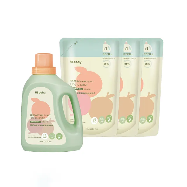 【US BABY 優生】嬰兒植淨酵素洗衣液體皂1200ml+1000ml(1瓶3補組)