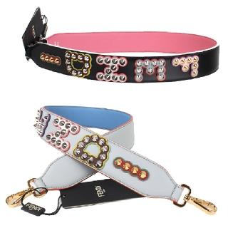 【FENDI 芬迪】FENDI strap you系列字母鉚釘造型撞色皮革肩背帶(2色/任選)