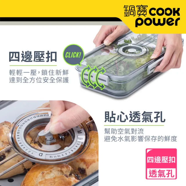 【CookPower 鍋寶】儲物計時保鮮盒1800ml-三入組(EO-BVT1801Z3)