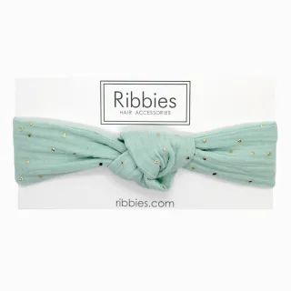 【Ribbies】兒童寬版扭結髮帶薄荷綠金點點(髮帶)
