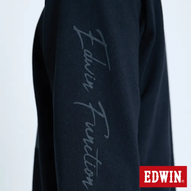 【EDWIN】男裝 EFS方塊LOGO爆裂長袖T恤(黑色)