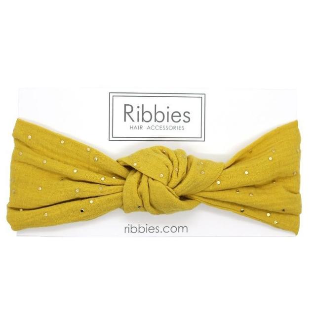 【Ribbies】成人寬版扭結髮帶芥末黃金點點(髮帶)