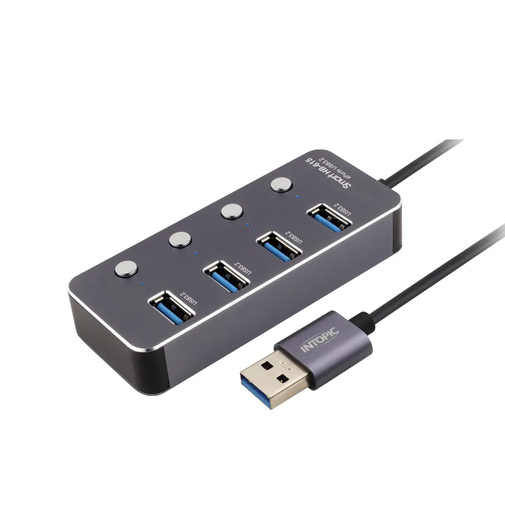 【INTOPIC】HB-615 4孔 USB HUB集線器(USB3.2/獨立開關/附供電線)