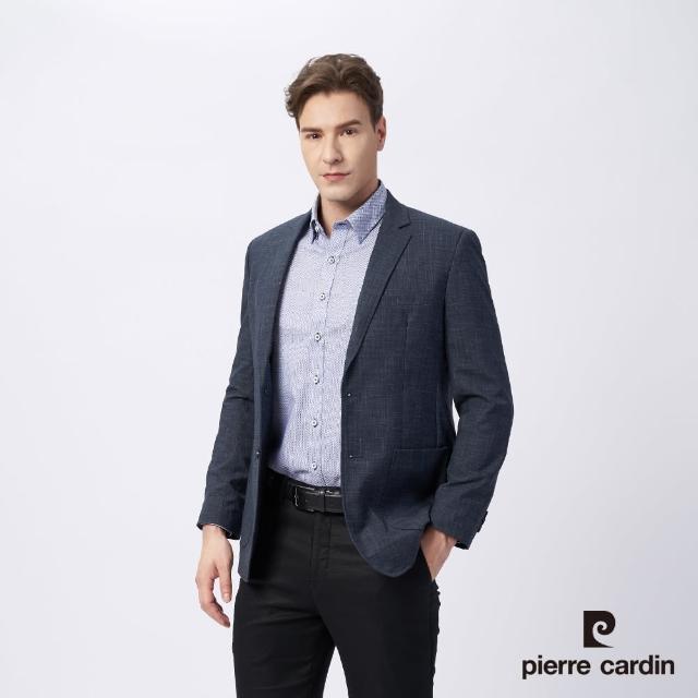 【pierre cardin 皮爾卡登】商務休閒 男款 時尚暗格休閒西裝外套-深藍色(5215571-37)