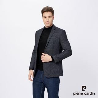 【pierre cardin 皮爾卡登】商務休閒 男款 經典緹花休閒西裝外套-深藍色(5215572-38)