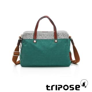 【tripose】漫遊系列巖紋雙拉鍊手提斜背包(森林綠)