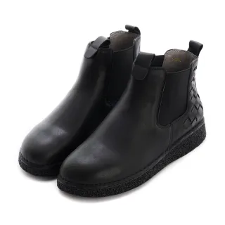 【DN】短靴_柔軟羊皮編織造型切爾西短靴(黑)