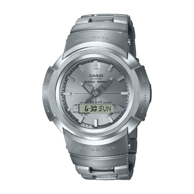 【CASIO 卡西歐】CASIO卡西歐 G-SHOCK 太陽能電波雙顯手錶(銀_ AWM-500D-1A8)