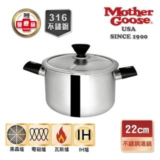 【美國MotherGoose 鵝媽媽】醫療級316不鏽鋼比爾複合金IH導磁湯鍋22cm