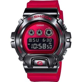 【CASIO 卡西歐】G-SHOCK 25週年金屬手錶(黑紅 GM-6900B-4)