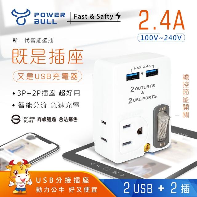 【POWER BULL 動力公牛】2USB+2插節能分接插座、插頭、壁插、USB PB-60U(節能分接插座 、插頭、充電器)