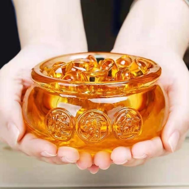 【BLS】春節 招財進寶水晶聚寶盆-12cm(贈水晶金元寶)